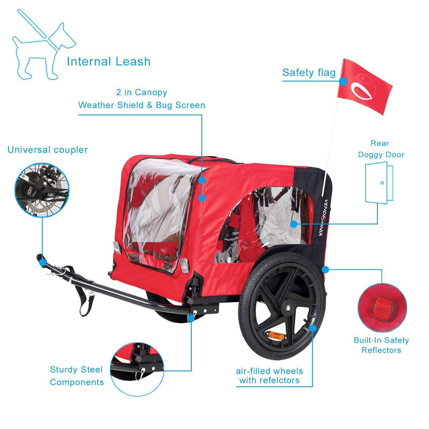 Dog Bicycle Trailer – Foldable Outdoor Pet Carrier with Safety Reflectors