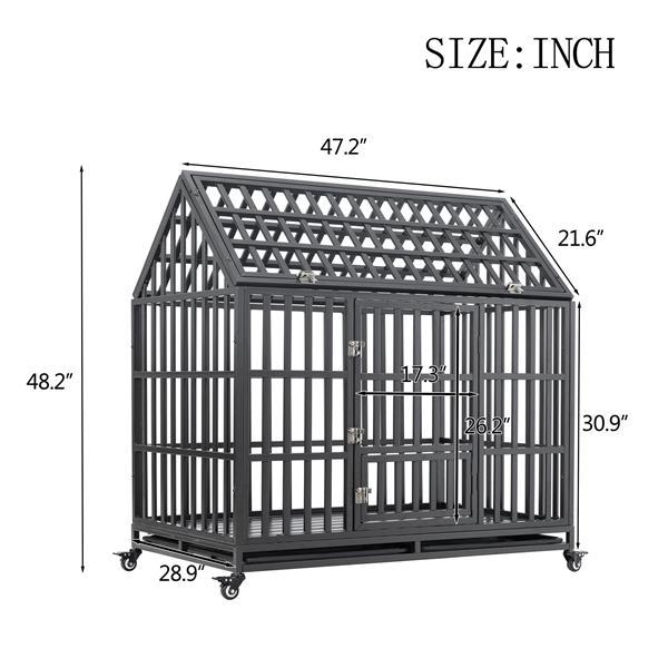Dog Cage with Roof – Heavy Duty Pet Kennel with Roof Windows for Indoor & Outdoor Use