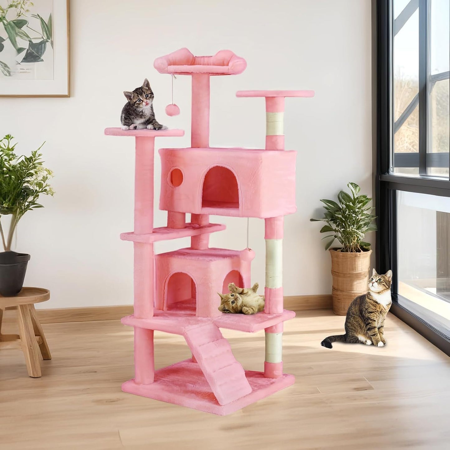 Cat Tree Tower – 54" Multi-Level Activity Center with Ladder & Sisal Posts