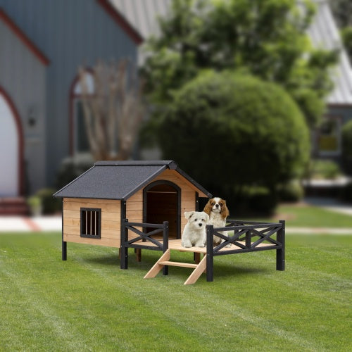 Dog Cabin House with Porch – Large Outdoor Wooden Kennel for All-Weather Comfort