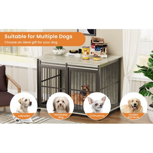 Dog Furniture Crate – Stylish Dog Cage with Sliding Iron Door & Comfy Mat