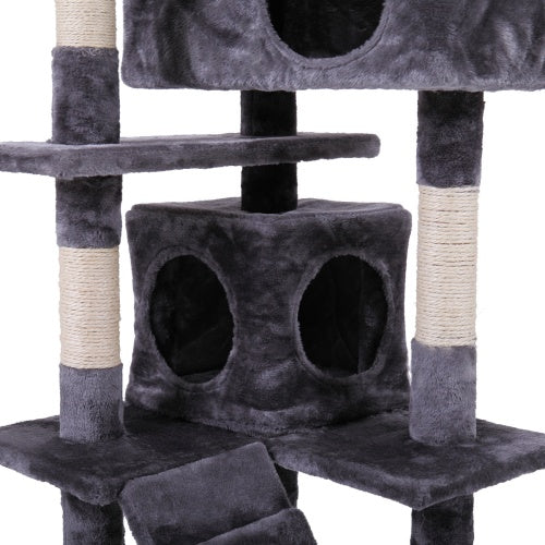 Cat Tower with Plush Perch, Ladder & Play Ball – Indoor Cat Tree (Gray)