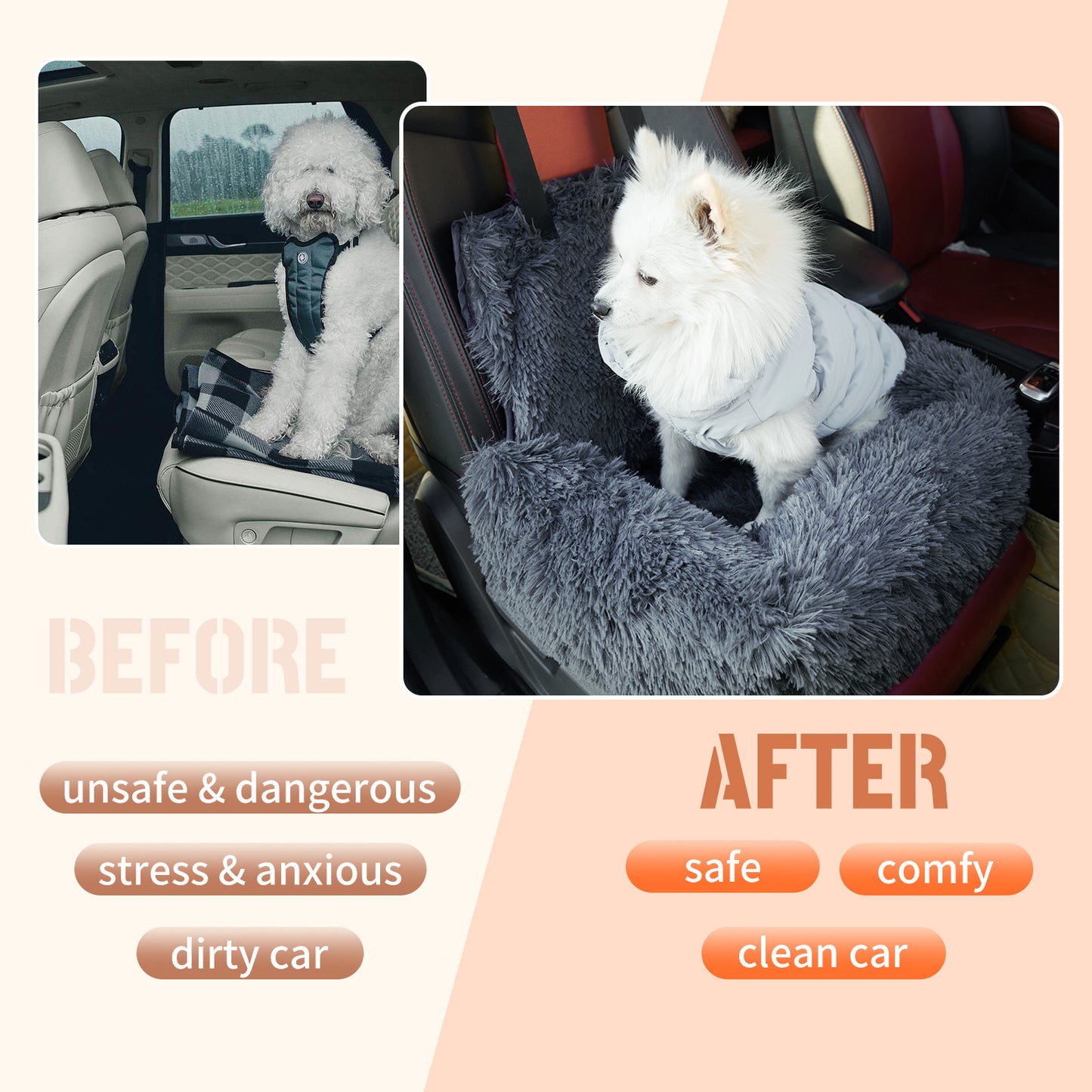 Dog & Small Pet Car Seat – Travel Booster with Seat Belt & Washable Plush Design