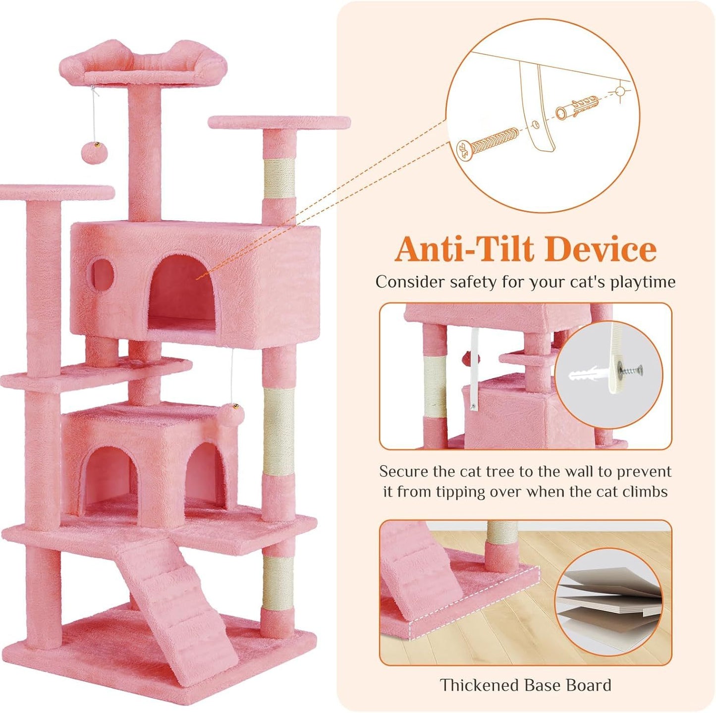 Cat Tree Tower – 54" Multi-Level Activity Center with Ladder & Sisal Posts