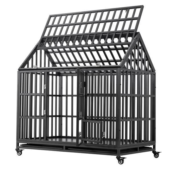Dog Cage with Roof – Heavy Duty Pet Kennel with Roof Windows for Indoor & Outdoor Use