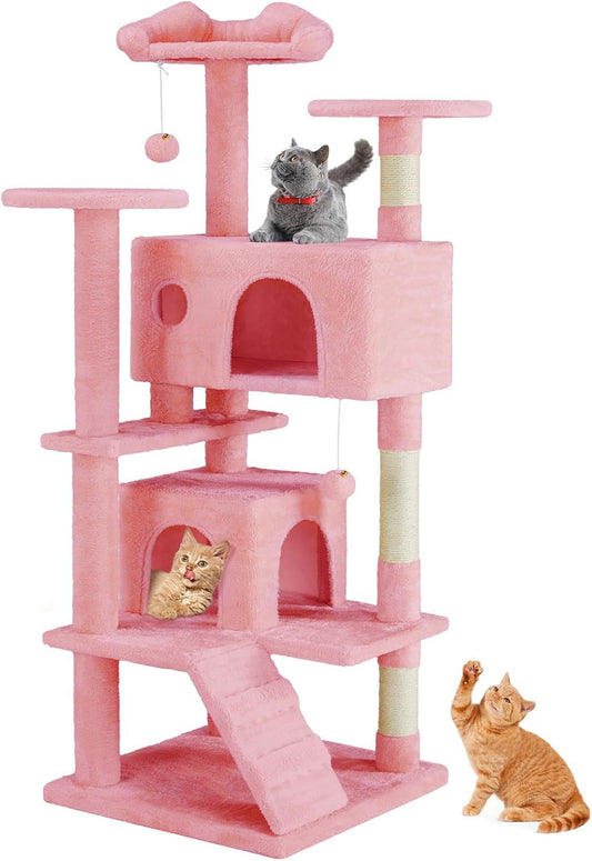 Cat Tree Tower – 54" Multi-Level Activity Center with Ladder & Sisal Posts