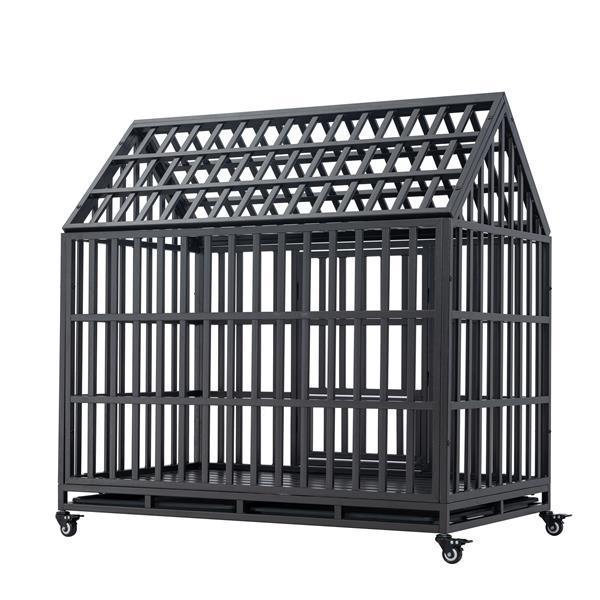 Dog Cage with Roof – Heavy Duty Pet Kennel with Roof Windows for Indoor & Outdoor Use