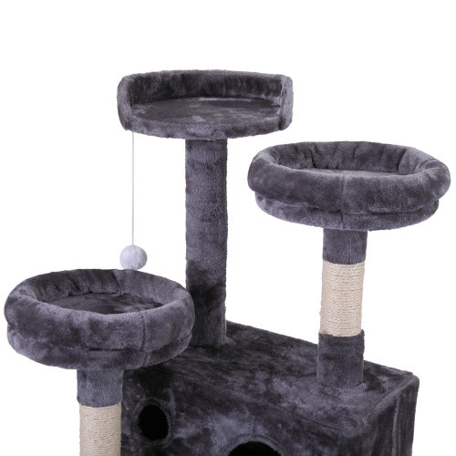 Cat Tower with Plush Perch, Ladder & Play Ball – Indoor Cat Tree (Gray)