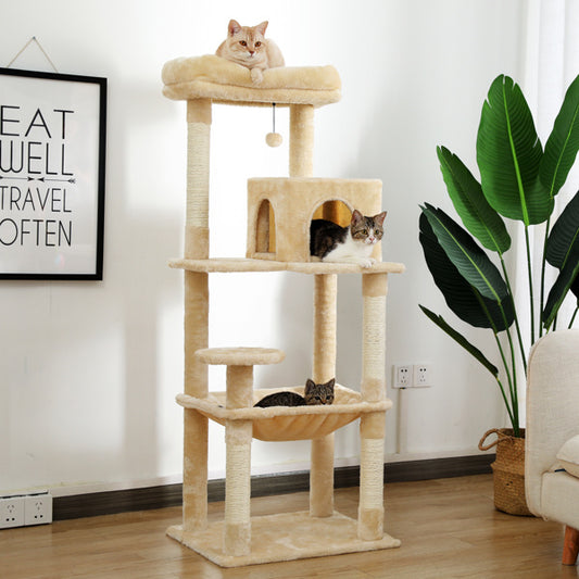 Cat Platform Tower – Multi-Layer Tree with Cozy Bed (Beige)