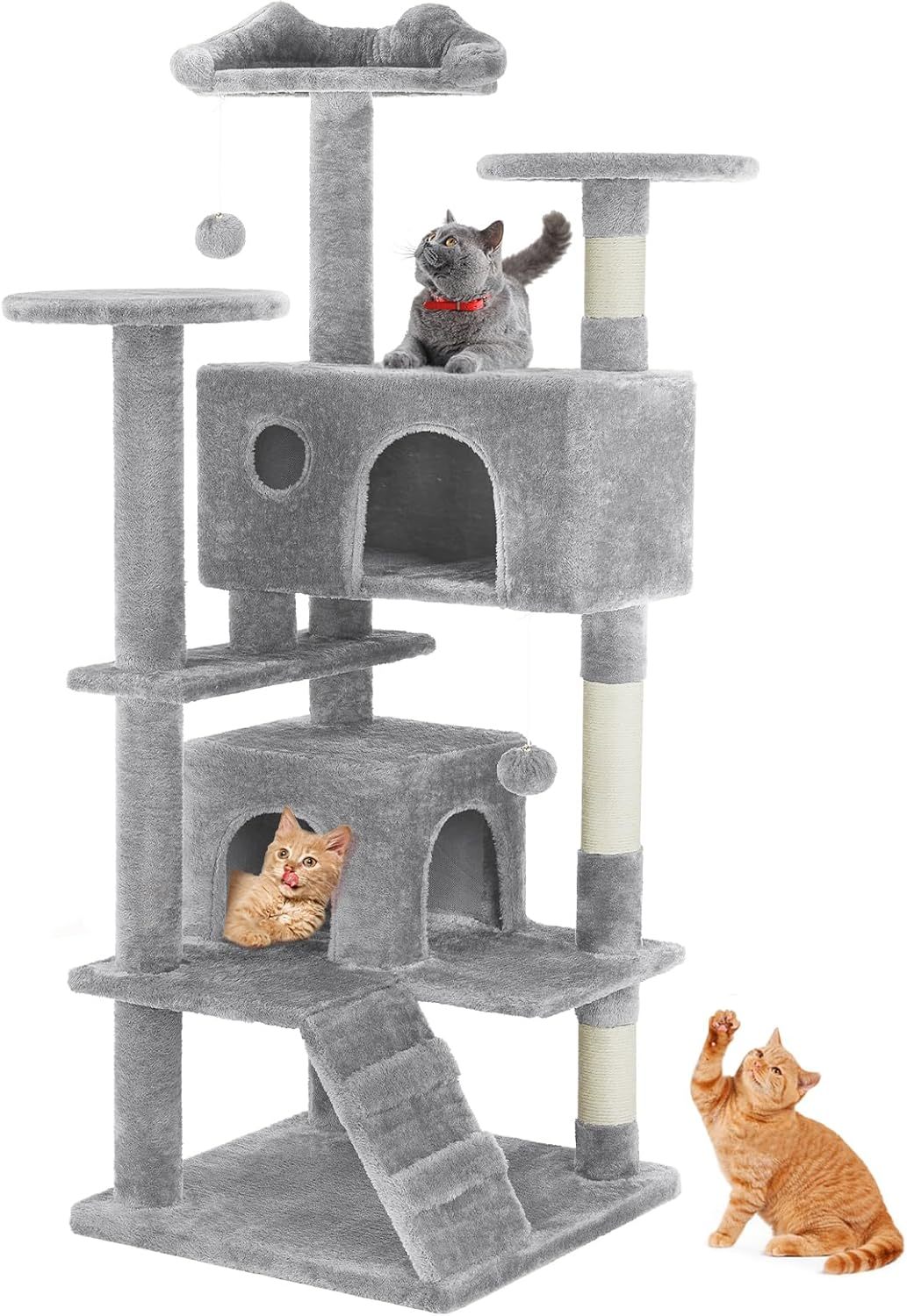 Cat Tree Tower – 54" Multi-Level Activity Center with Ladder & Sisal Posts