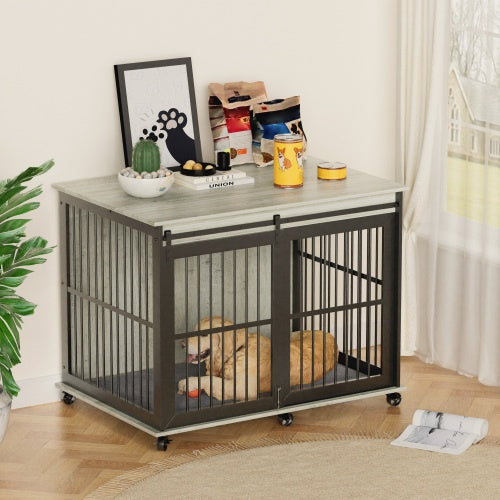 Dog Furniture Crate – Stylish Dog Cage with Sliding Iron Door & Comfy Mat