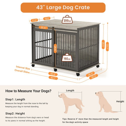 Dog Furniture Crate – Stylish Dog Cage with Sliding Iron Door & Comfy Mat