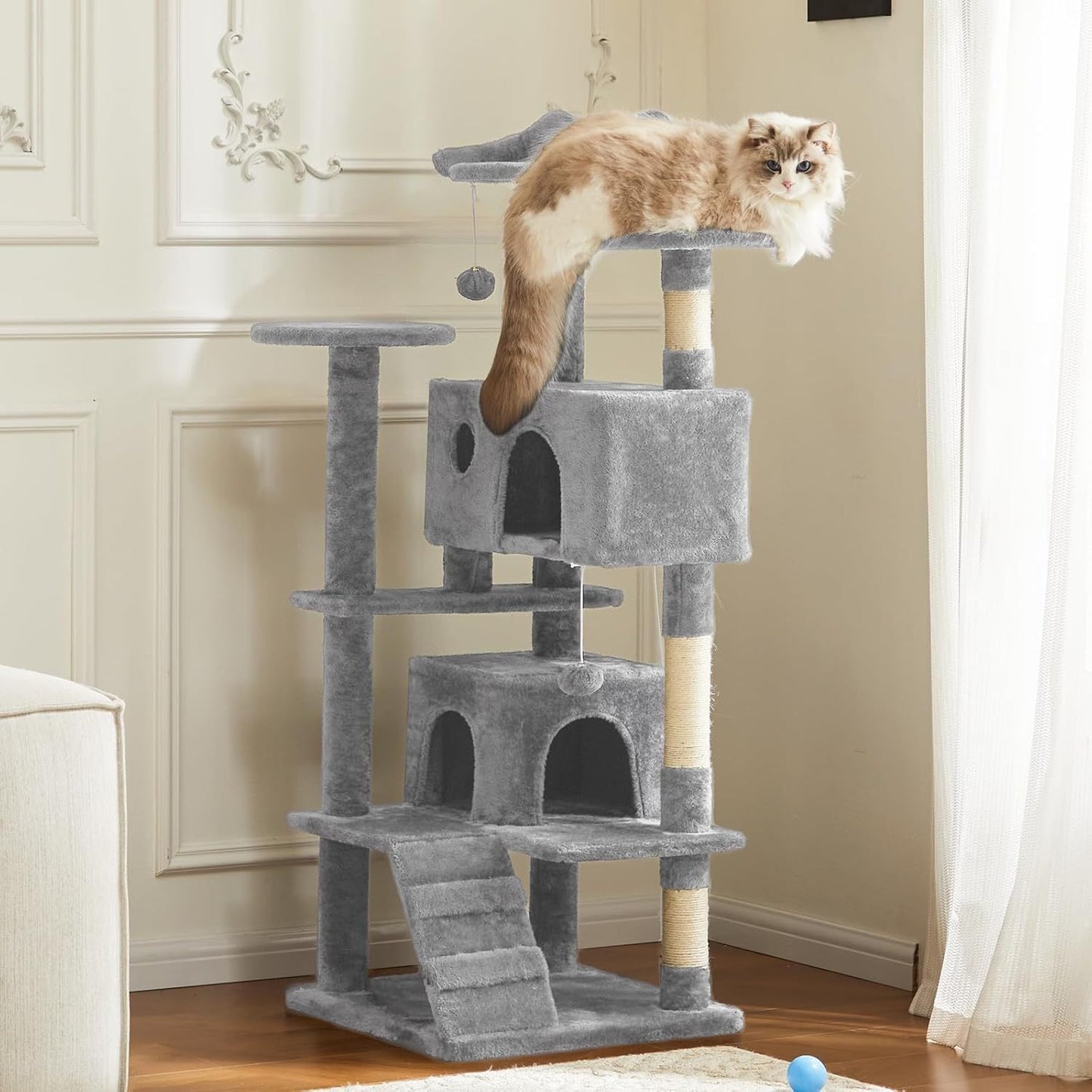 Cat Tree Tower – 54" Multi-Level Activity Center with Ladder & Sisal Posts
