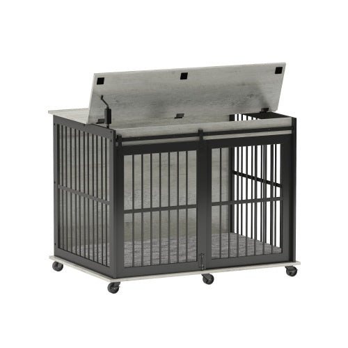 Dog Furniture Crate – Stylish Dog Cage with Sliding Iron Door & Comfy Mat