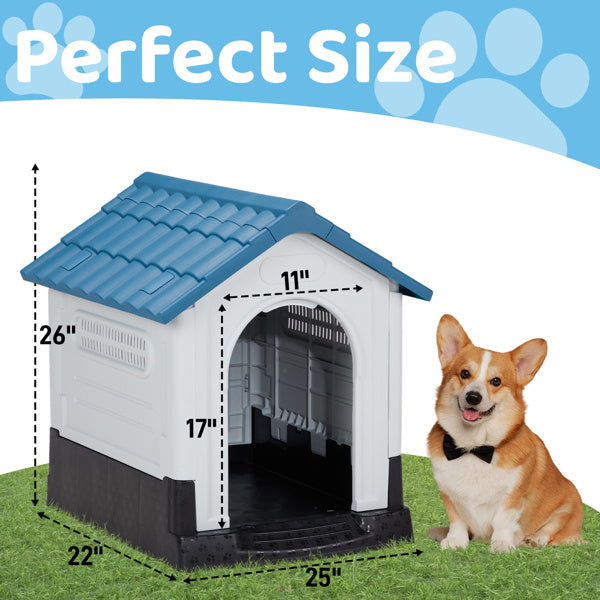 Dog Spire House – 26" Blue & White PVC Pet Home with Shutters for Small Dogs & Cats