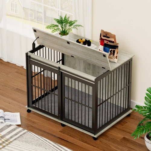 Dog Furniture Crate – Stylish Dog Cage with Sliding Iron Door & Comfy Mat