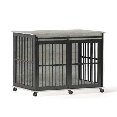 Dog Furniture Crate – Stylish Dog Cage with Sliding Iron Door & Comfy Mat