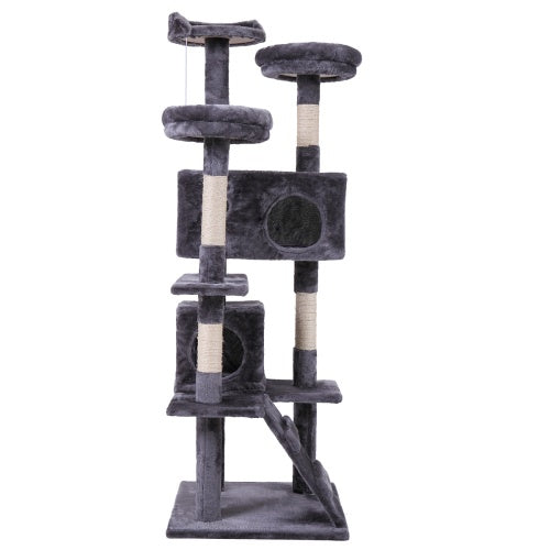 Cat Tower with Plush Perch, Ladder & Play Ball – Indoor Cat Tree (Gray)
