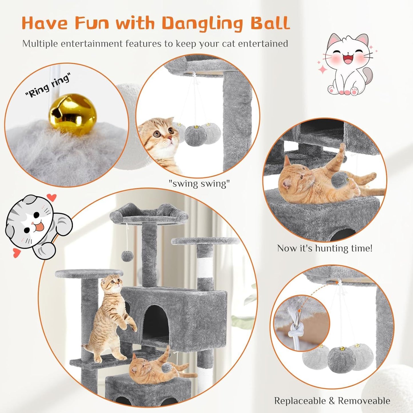 Cat Tree Tower – 54" Multi-Level Activity Center with Ladder & Sisal Posts
