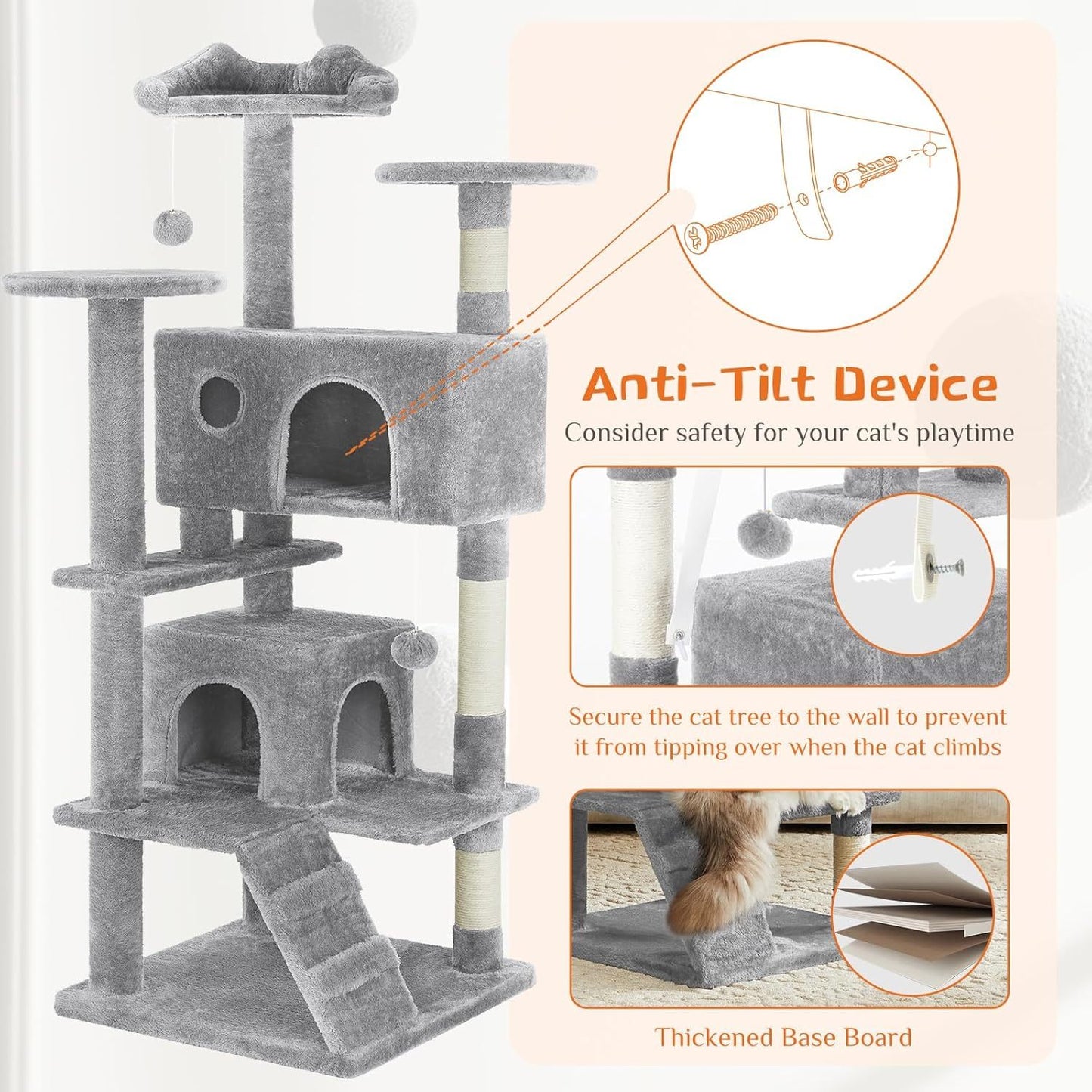 Cat Tree Tower – 54" Multi-Level Activity Center with Ladder & Sisal Posts