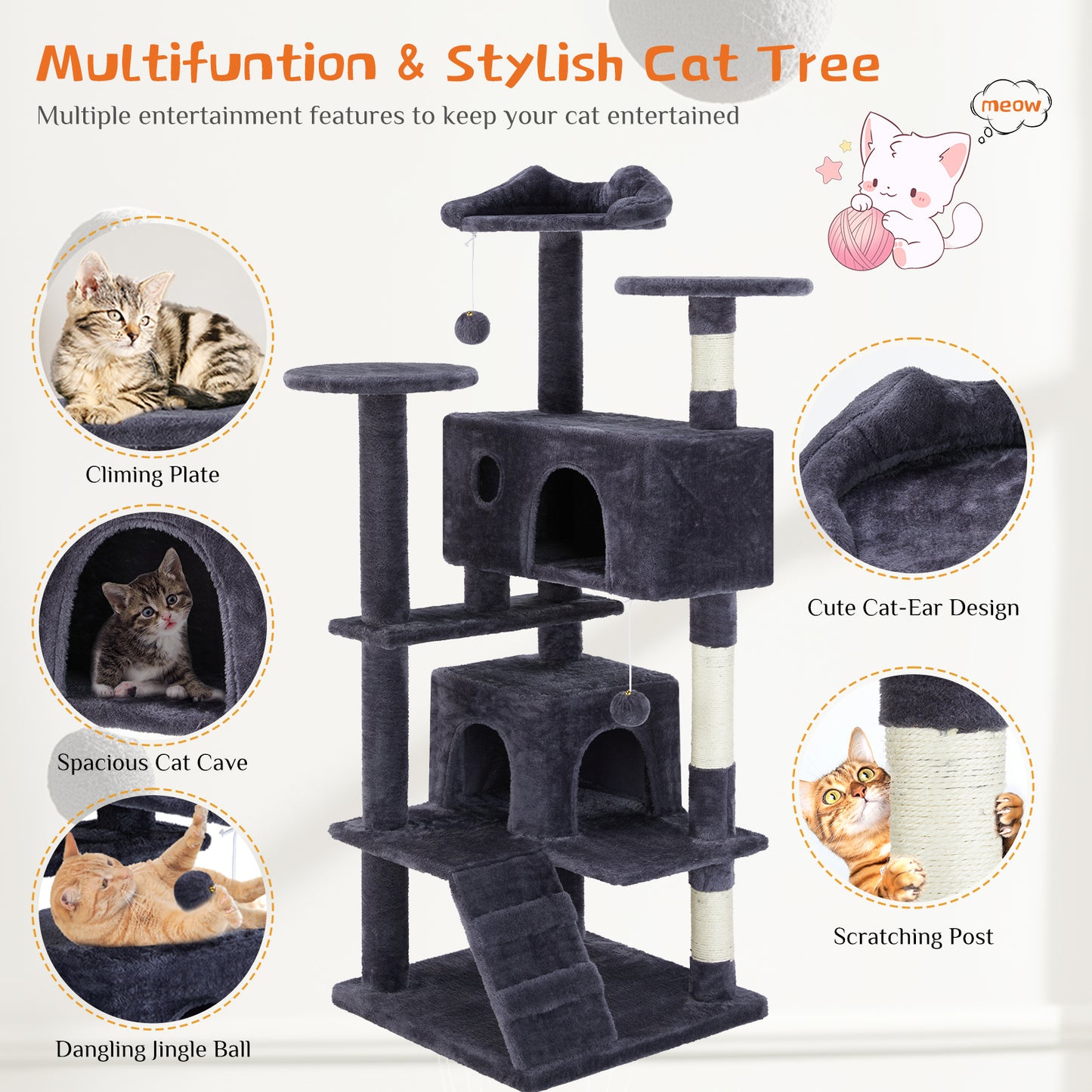Cat Treehouse Climbing Frame – Multi-Functional Activity Tower for Indoor Cats