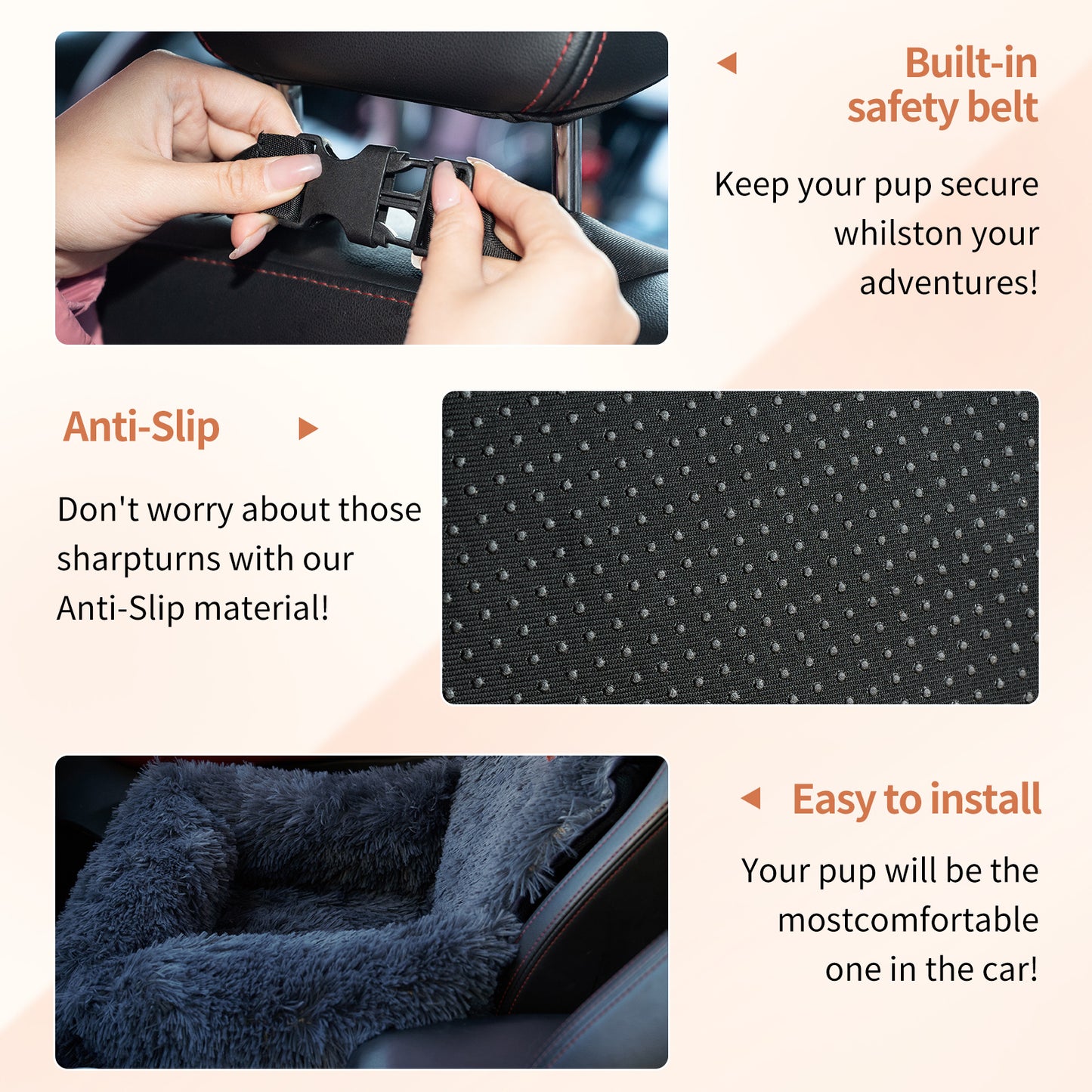 Dog & Small Pet Car Seat – Travel Booster with Seat Belt & Washable Plush Design