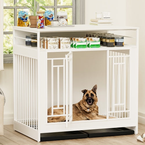 Dog Kennel Furniture – 43.3" Wooden Crate with Divider for Large Dogs