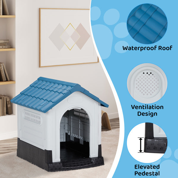 Dog Spire House – 26" Blue & White PVC Pet Home with Shutters for Small Dogs & Cats