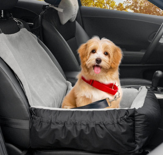 Dog Car Booster Seat – Washable Travel Bed with Storage & Safety Leash for Small to Medium Dogs